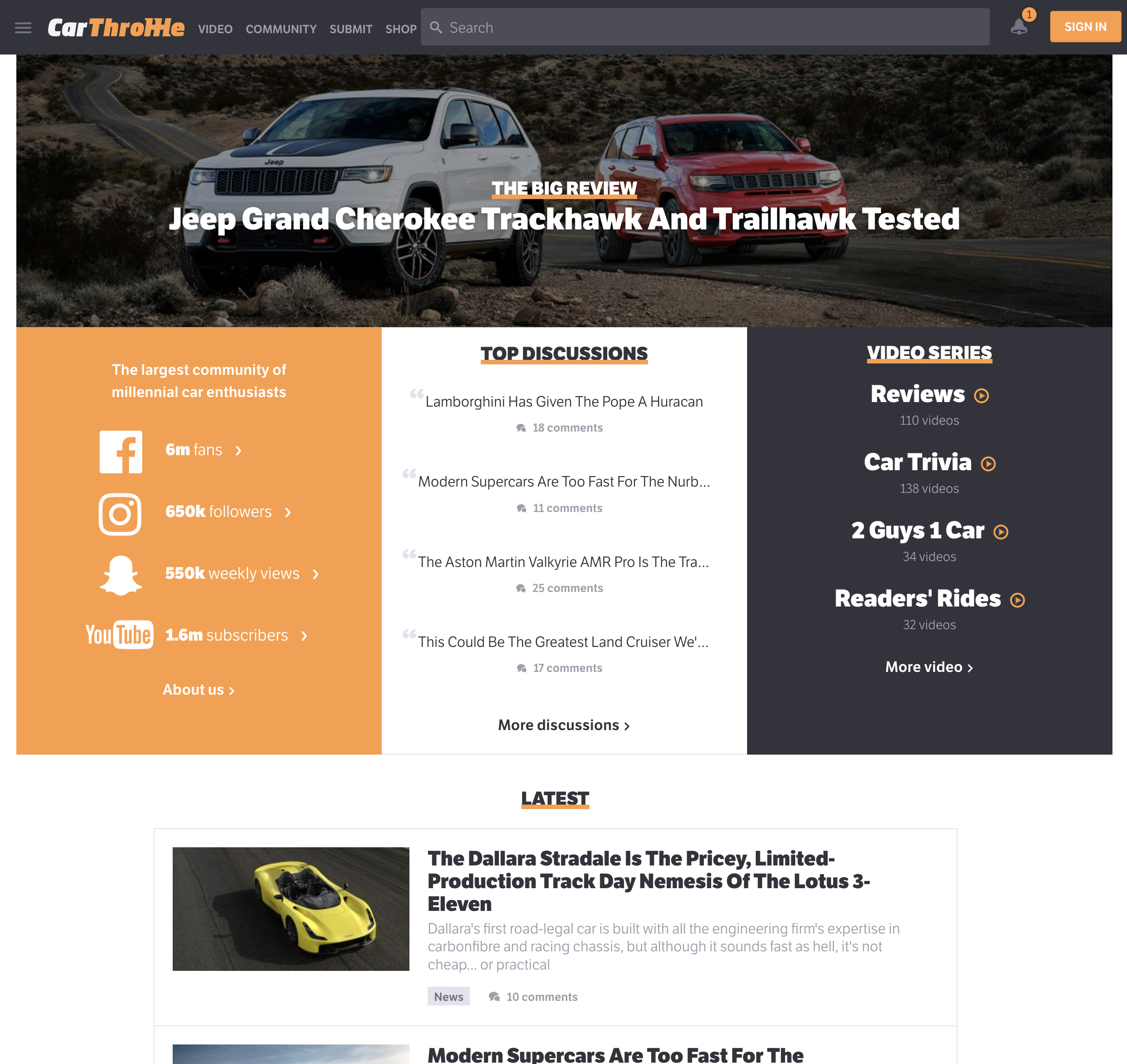 Car Throttle homepage (2017)